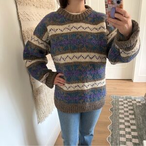Wool Purple Multicolor Patterned Sweater Large